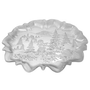MIKASA Christmas platter Winter scene Oval Smoked Clear Glass Scalloped edges